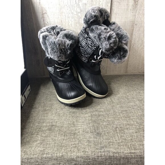 London Fog Shoes - London Fog Boots Size 8 M LFW Milly B Black Gray Combo Furry Snow Winter Lace Up